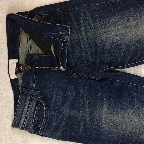 Current/Elliot Blue Dark Wash Mid Rise Plaid Detail Straight Leg Denim Jean - Picture 2 of 14